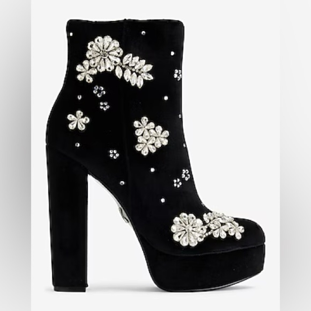 Express‎ Rhinestone Embellished Platform Heeled Ankle Boots